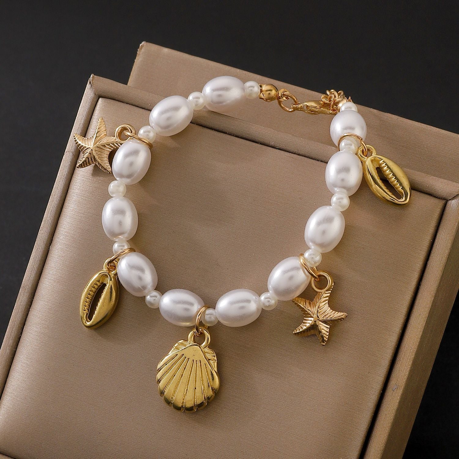 Wholesale Gold Tone Imitation Pearl Starfish Shell Bracelet For Women Ocean Beach Fashion Jewelry Gift