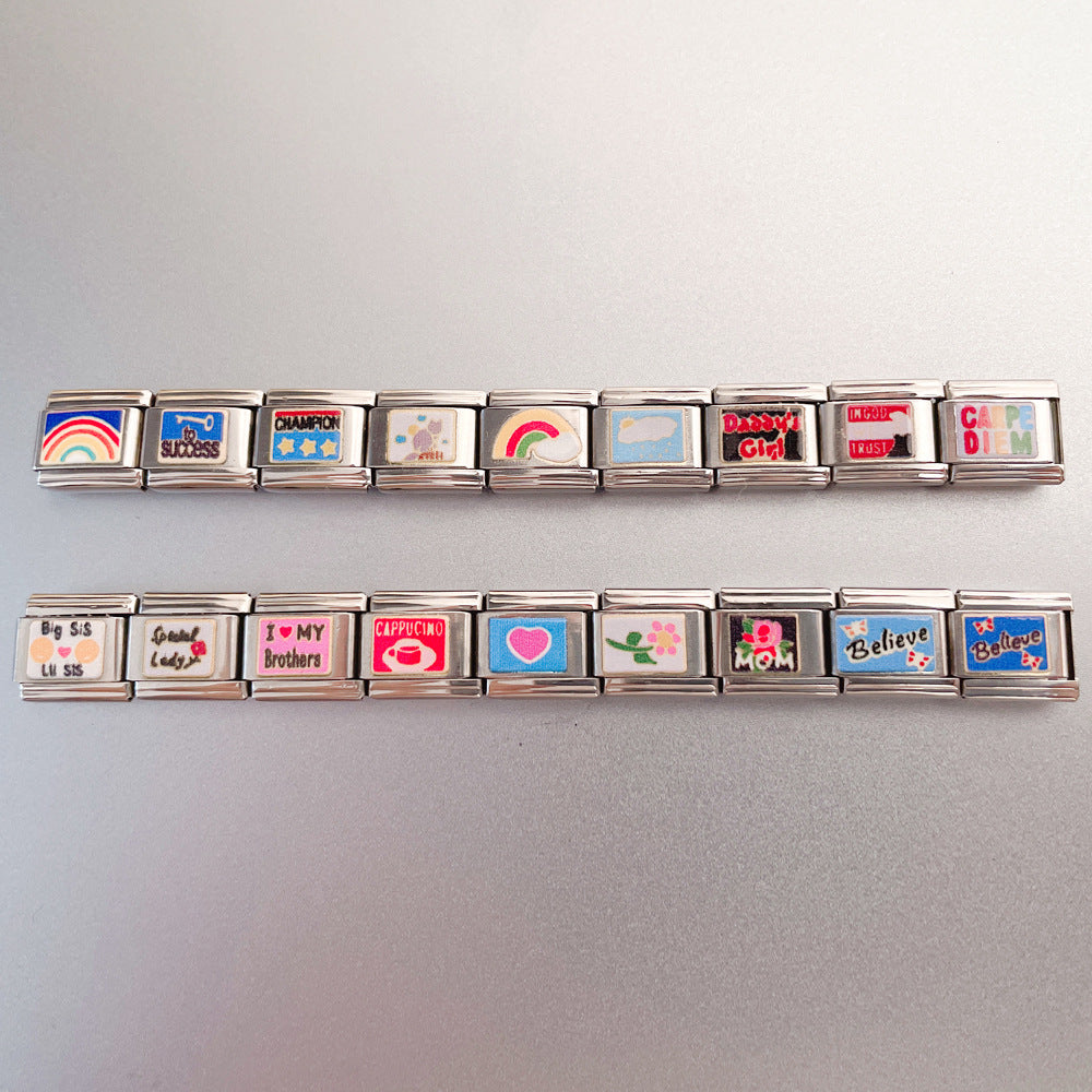 Wholesale New Printed Italian Module Bracelet Cartoon Pattern Motorcycle Bracelet DIY Stainless Steel Street Dance Hand Jewelry