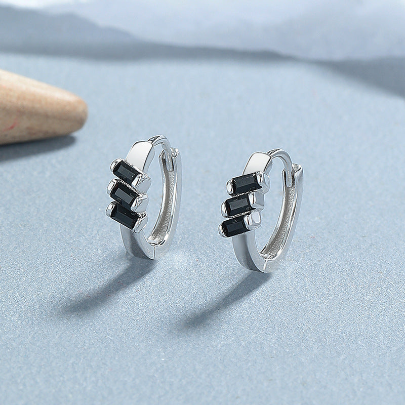 Wholesale 925 Sterling Silver Black Zircon Square Earrings