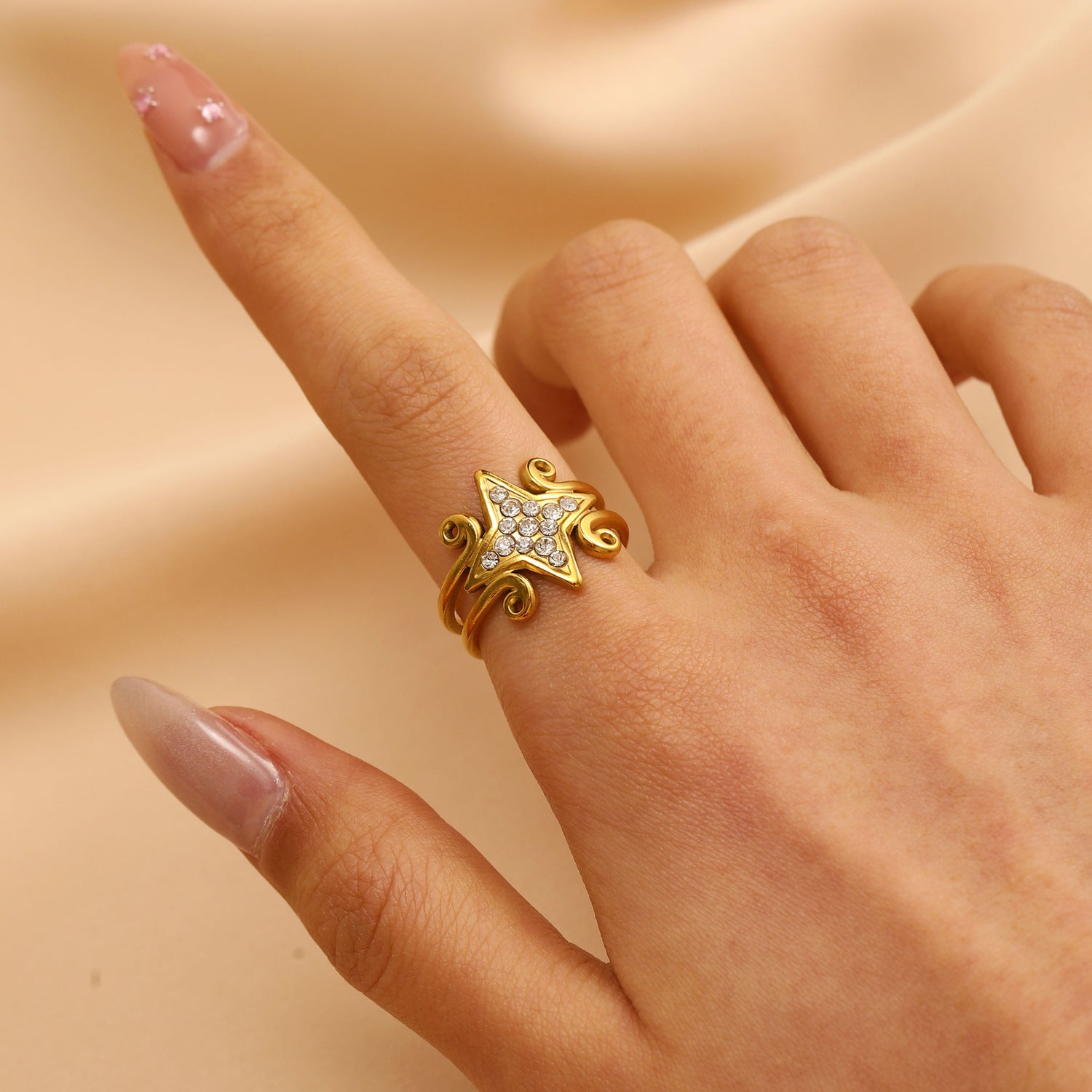 Wholesale Gold Tone Stainless Steel Open Heart Ring With Rhinestones Women S Fashion Jewelry Gift Boutique Resale