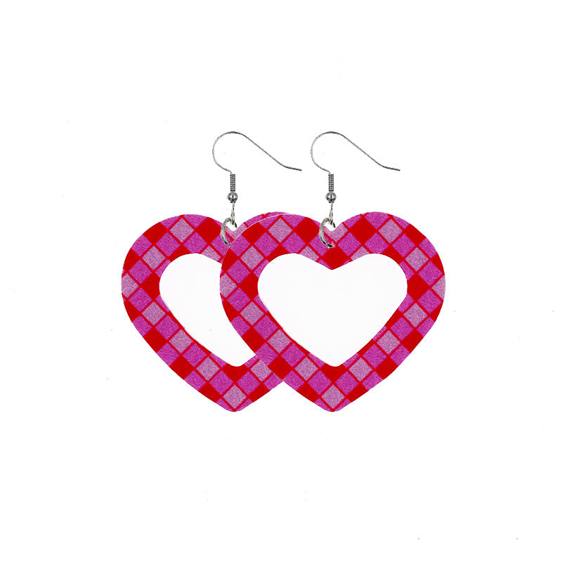 Wholesale Double Layer Love Pendant Leather Valentine's Day Earrings