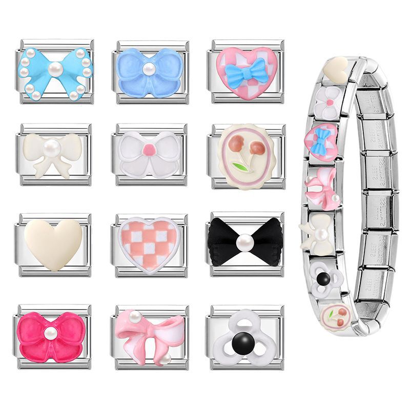 Wholesale Italian Charm Bracelet 9mm DIY Splicing Bow Patch Stainless Steel Composable Bracelet