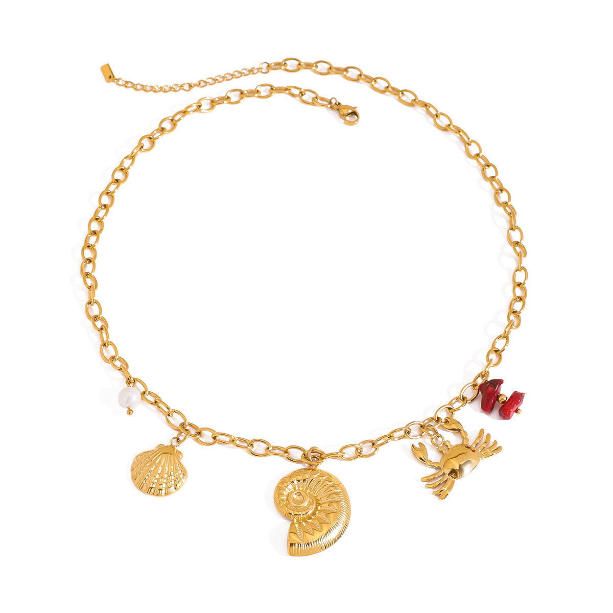 Wholesale  18K gold stainless steel conch crab ribbed shell pendant necklace