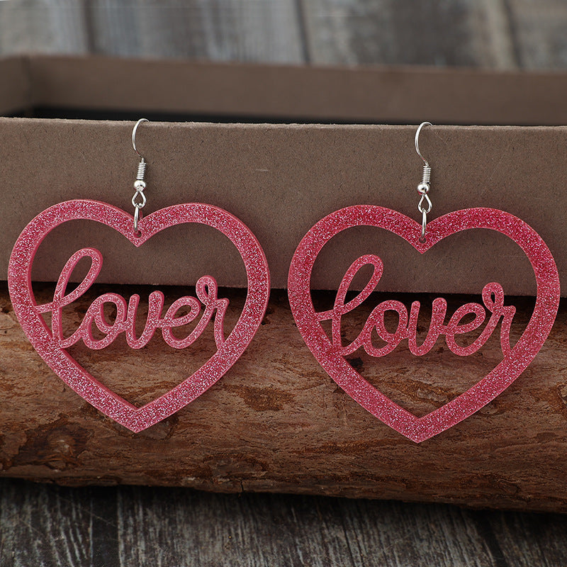 Wholesale Valentine's Day Fashion Hollow Love Splicing Letter Acrylic Sequin Earrings