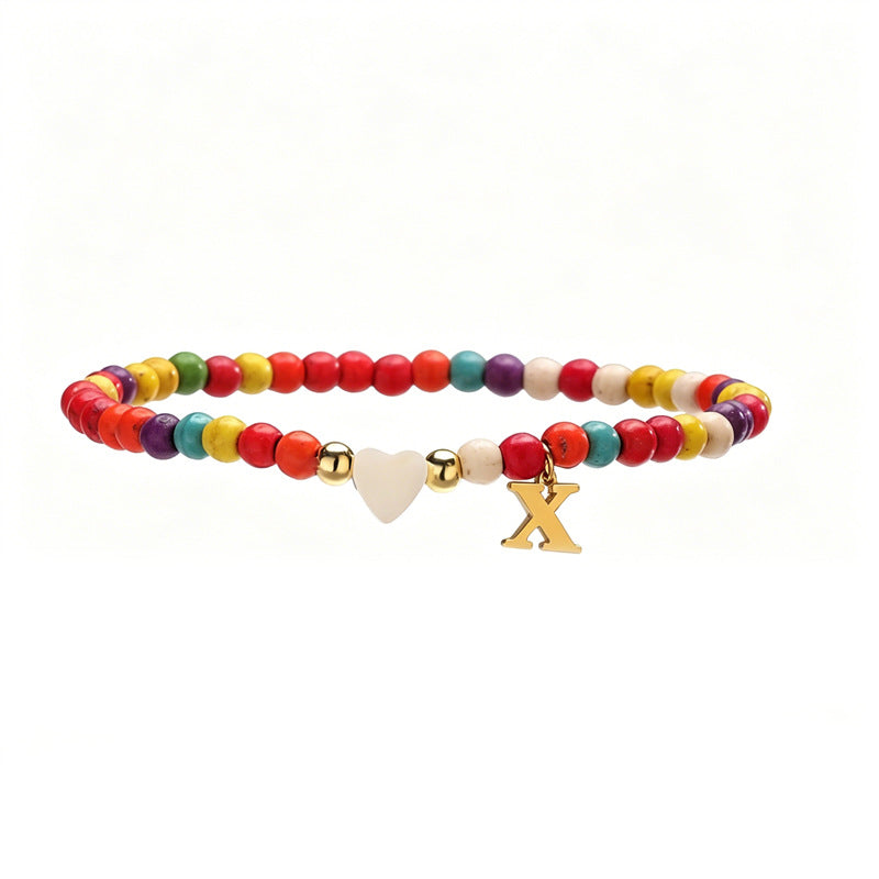 Wholesale Chic 26 Letter Heart Charm Bracelet Turquoise Rice Beads Handmade Women S Jewelry Gift