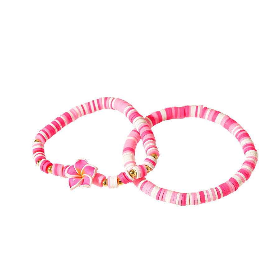Wholesale Cute Polymer Clay Handmade Flower Beaded Elastic Bracelet