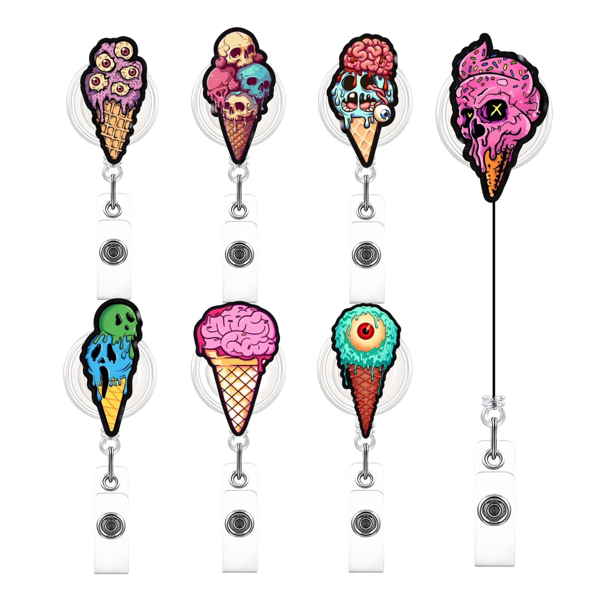 Wholesale Halloween Acrylic Retractable Clip Badge Keychain