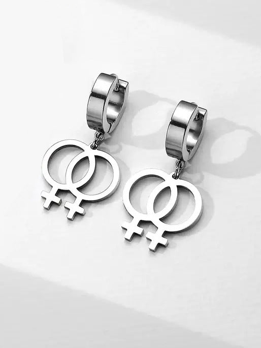 Wholesale Double Symbol Stud Earrings Stainless Steel Silver Geometric Style Jewelry Accessory