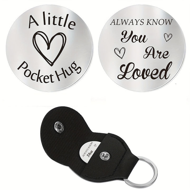 Wholesale Cute Titanium Steel Wedding Lucky Charm Coin Keychain Gift With Leather Bag For Boutique Resale