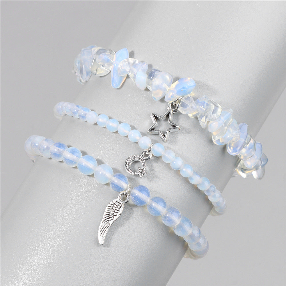 Wholesale Natural Stone Stretch Bracelet Star Leaf Pendant Layered Bracelet Set ACC-BT-Ruiz006