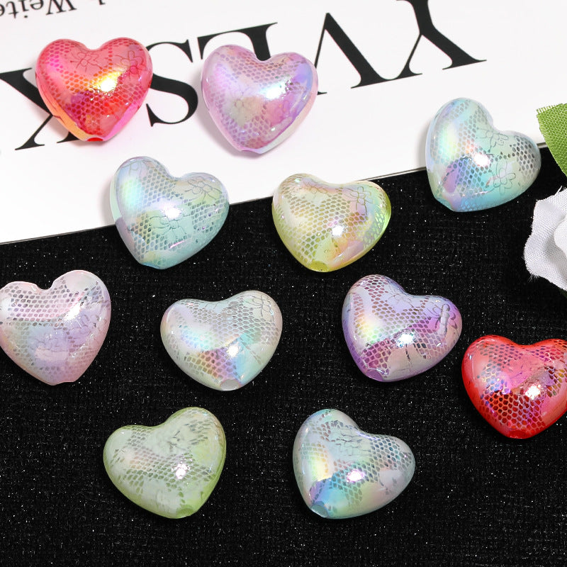 Wholesale 50pcs Acrylic Lace Heart Beaded Print Vertical Hole Beads Diy Accessories ACC-BDS-BLG068