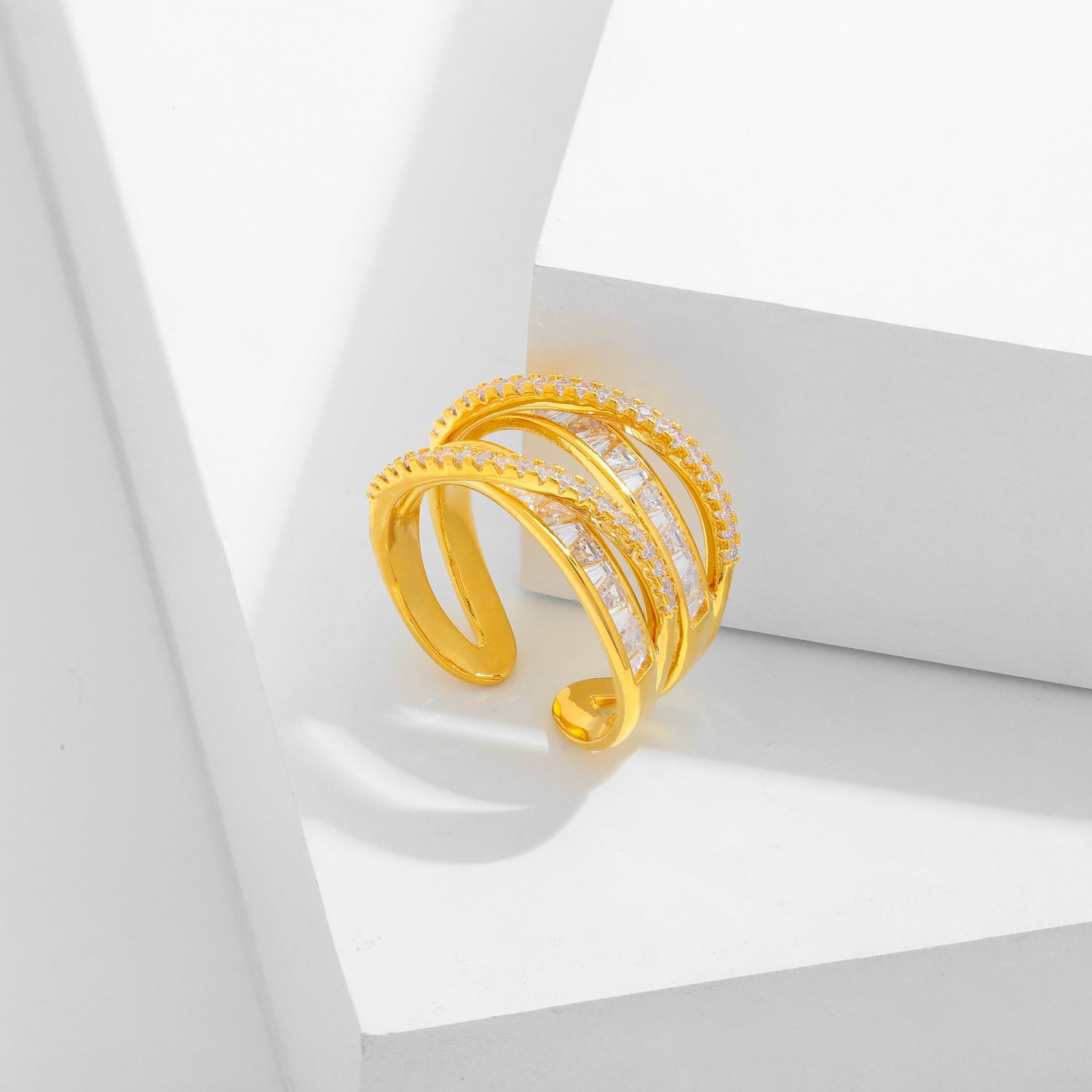 Wholesale Zircon Wide Face Cross Opening Ring