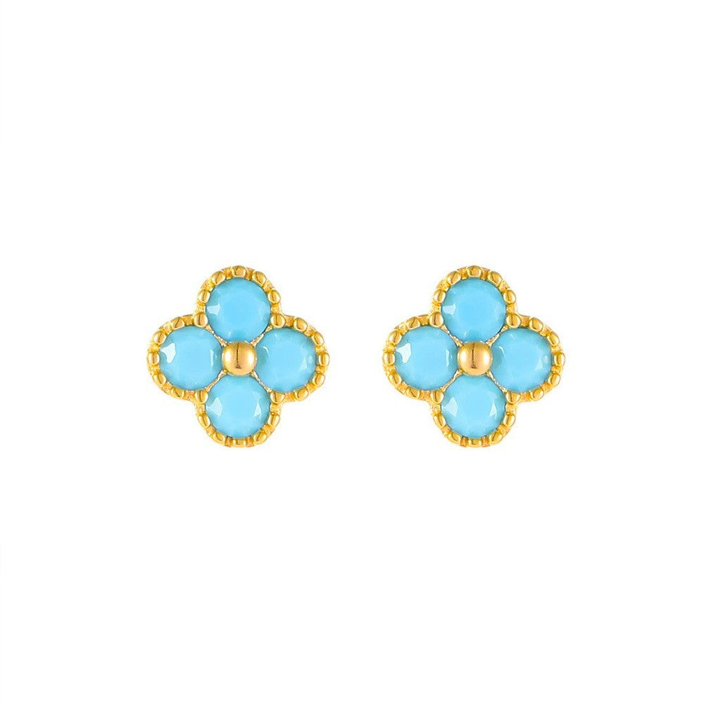 Wholesale Elegant  Sophisticated Four-Leaf Clover Turquoise Stud Earrings