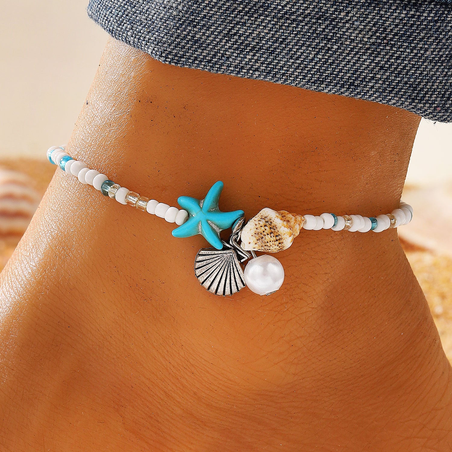 Wholesale Bohemian Sea Star Shell Conch Bead Bead Summer Beach Holiday  Anklets
