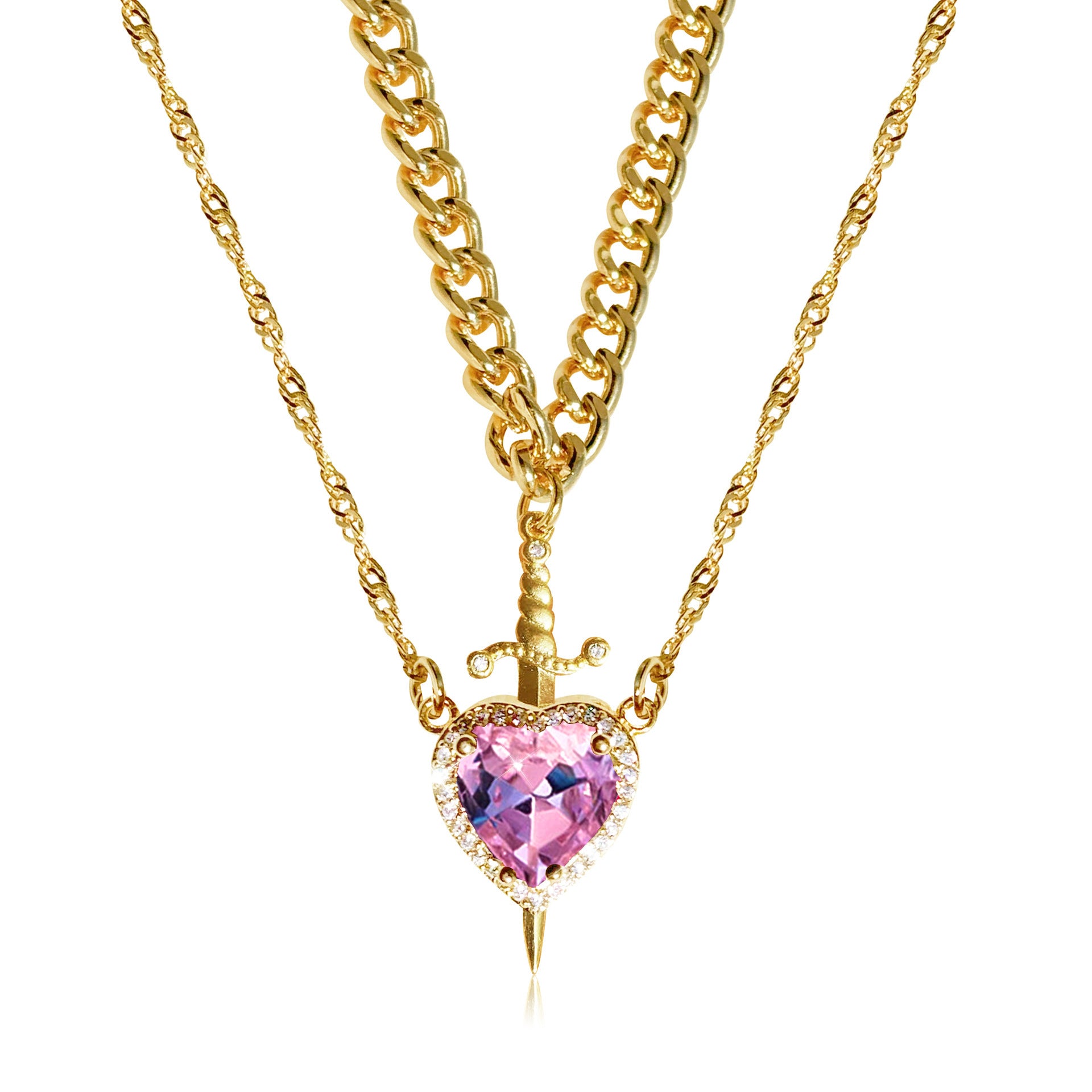 Wholesale Red Crystal Heart Dagger Necklace