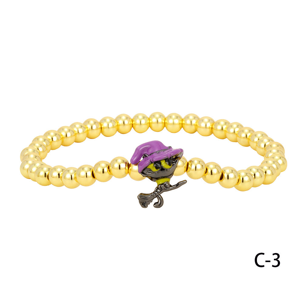 Wholesale  bracelet ins style personality skull electroplated copper beads solid gold beads bracelet