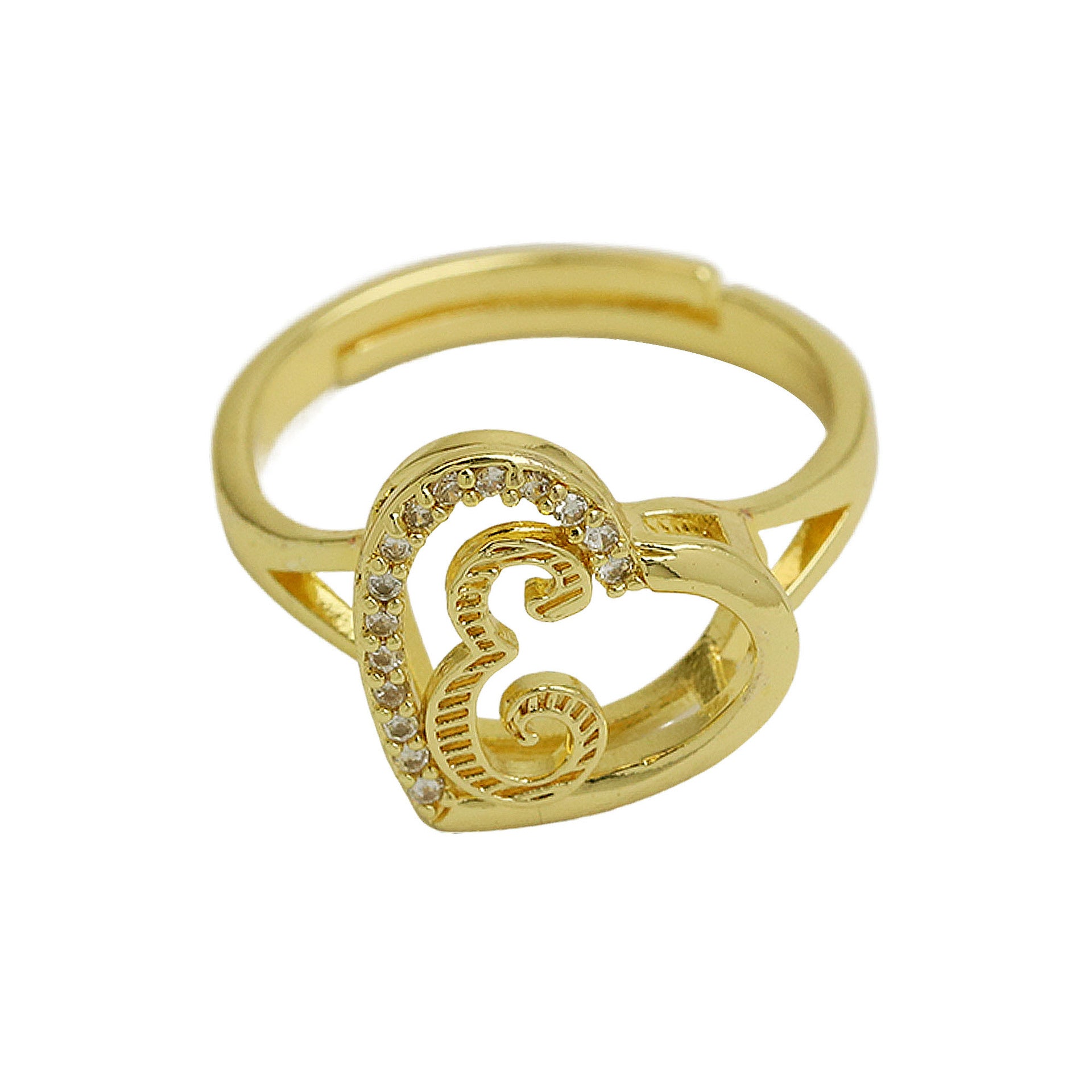 Wholesale  white gold heart-shaped love texture hollow 26 grass English letters open heart ring