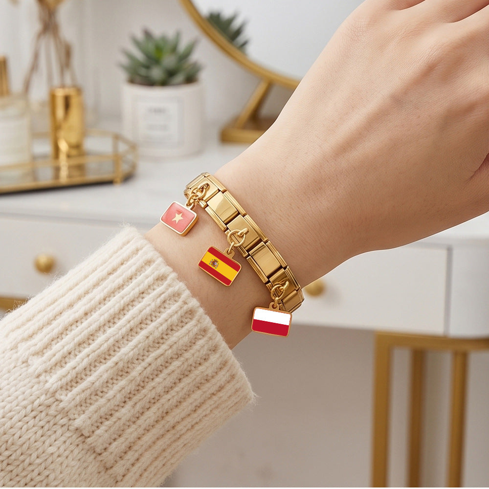 Wholesale World Flag Modular Bracelet Stainless Steel DIY Fashion Accessory
