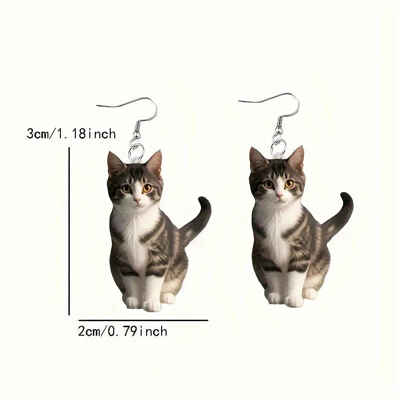 Wholesale Black and White Cat Animal Flat Acrylic Earrings