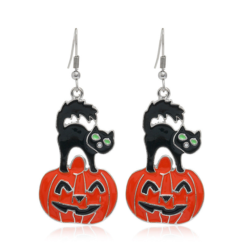 Wholesale  Theme Black Cat Pumpkin Dripping Oil Earrings - Fashion Jewelry Accessory for Party Gift Boutique