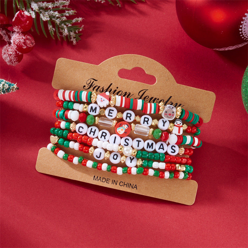 Wholesale Christmas soft ceramic multi-layer cartoon  bell bracelet