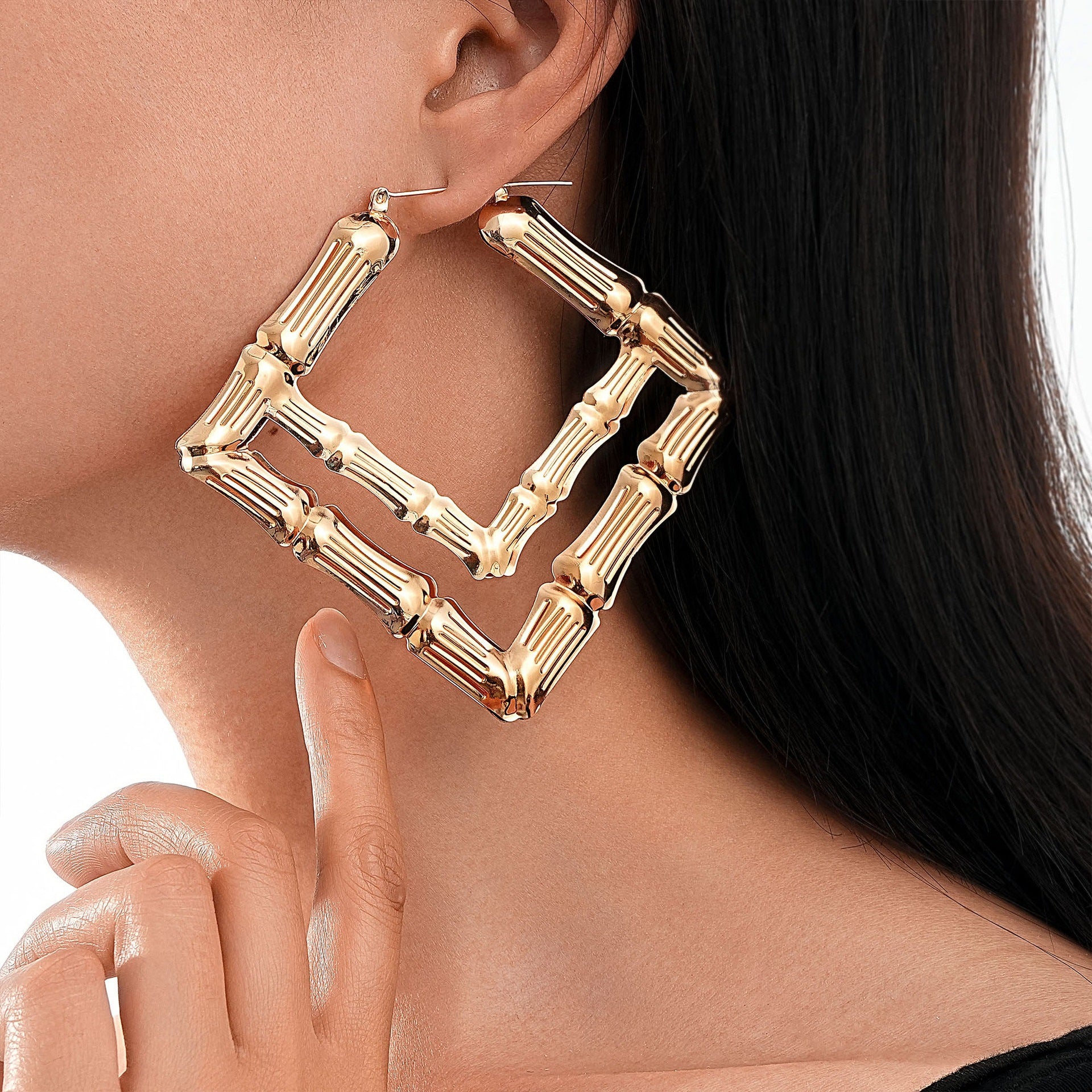 Wholesale Exaggerated gold large hoop oversized bamboo earrings