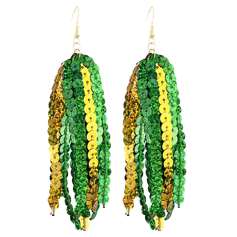 Wholesale 2 pairs/pack St. Patrick's Green Sparkling Tassel Metal Stud Earrings ACC-ES-HY225
