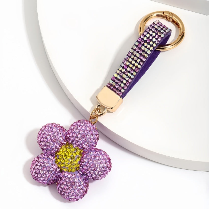 Wholesale Cute Rhinestone Sunflower Keychain Double Sided Design Fashion Car Key Bag Charm Gift