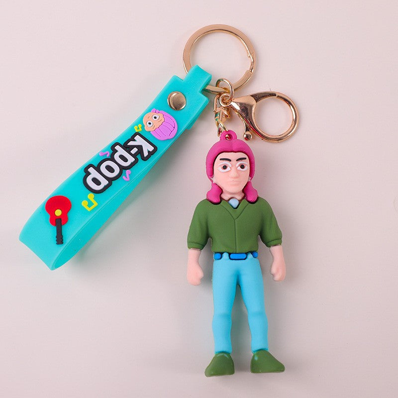 Wholesale PVC soft glue witch hunting girl group surrounding key chain