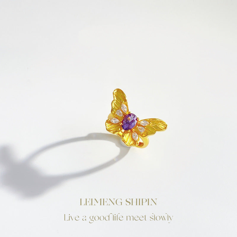 Wholesale Purple Pigeon Egg Butterfly Ring