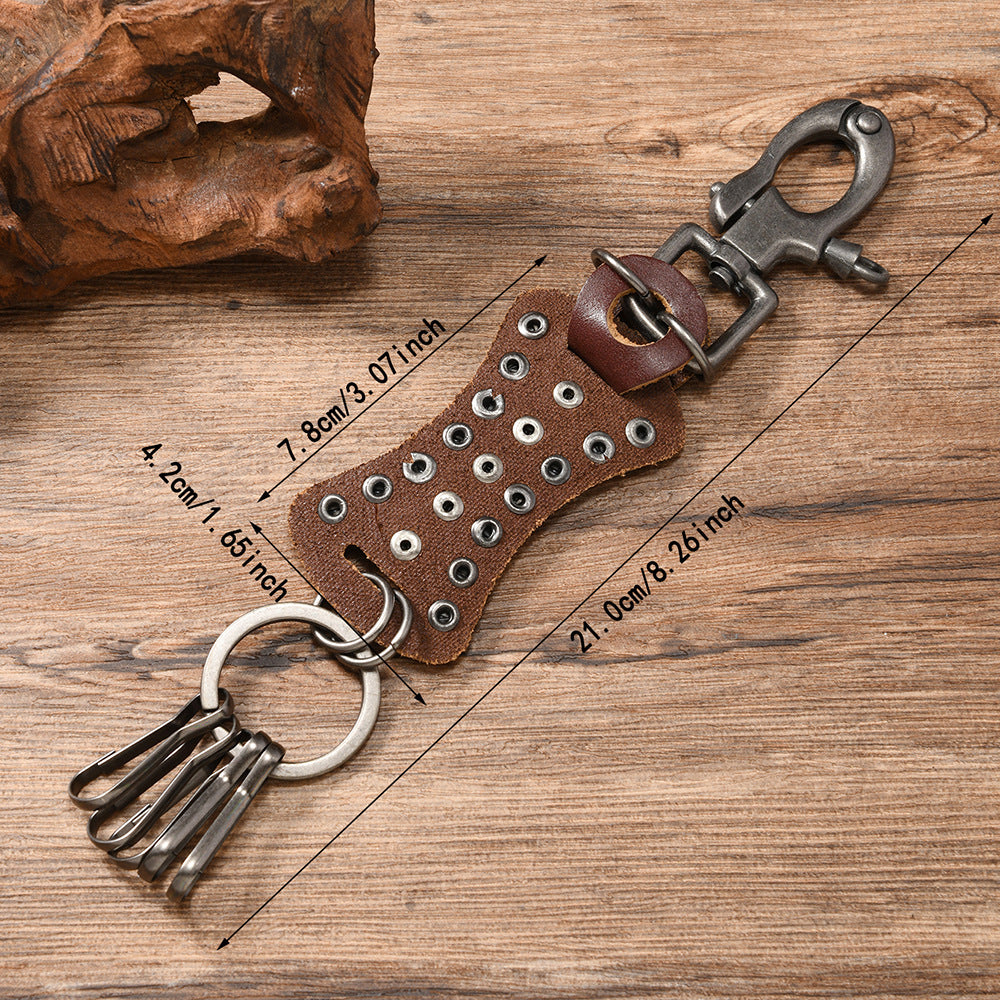 Wholesale Genuine leather vintage punk rivet keychain