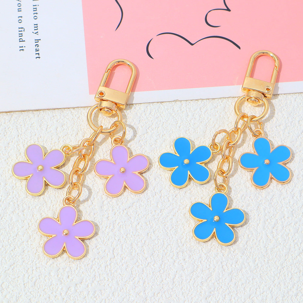 Wholesale Zinc Alloy Oil Dripping Flower Keychain Double-Sided Pendant Bag Charm