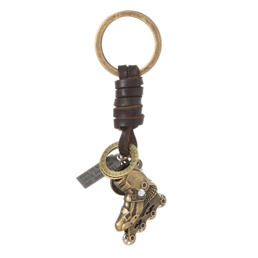 Wholesale Alloy Bronze Ship Anchor Vintage Woven Cowhide Pendant Keychains