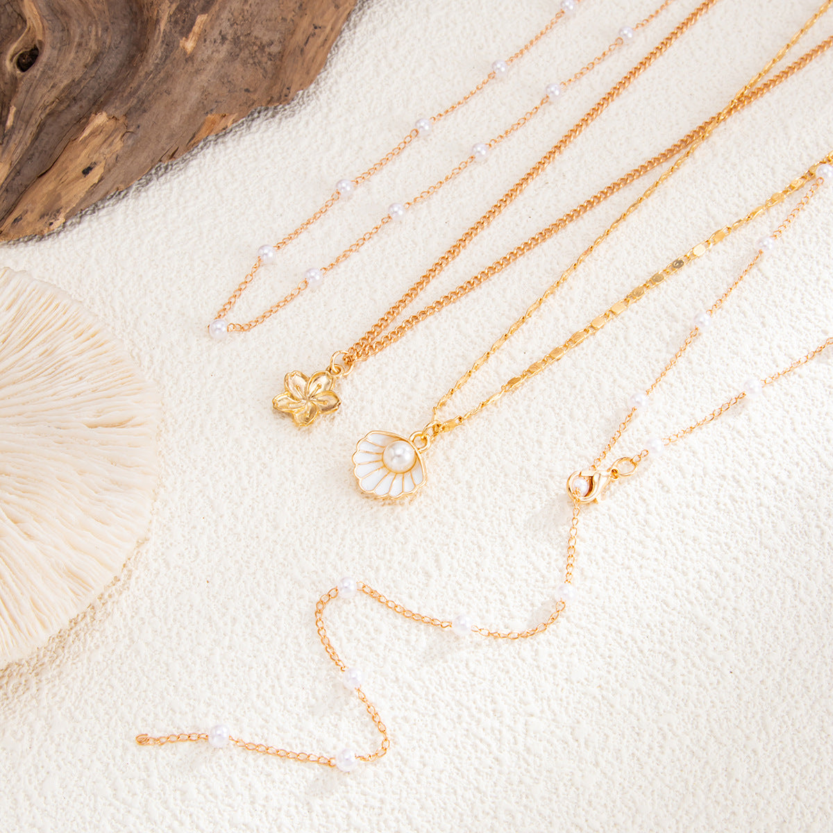 Wholesale Trendy Starfish Pearl Necklace Set Vacation Style Beach Jewelry Boutique Gift