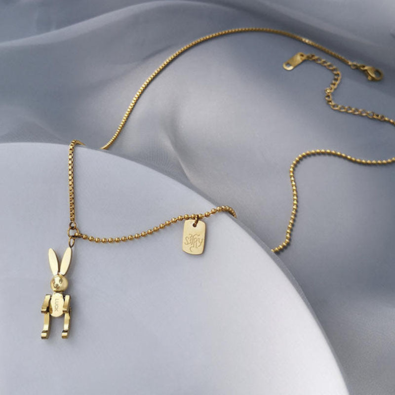 Wholesale Rabbit Titanium Steel Necklace  18K Golden Clavicle Chain