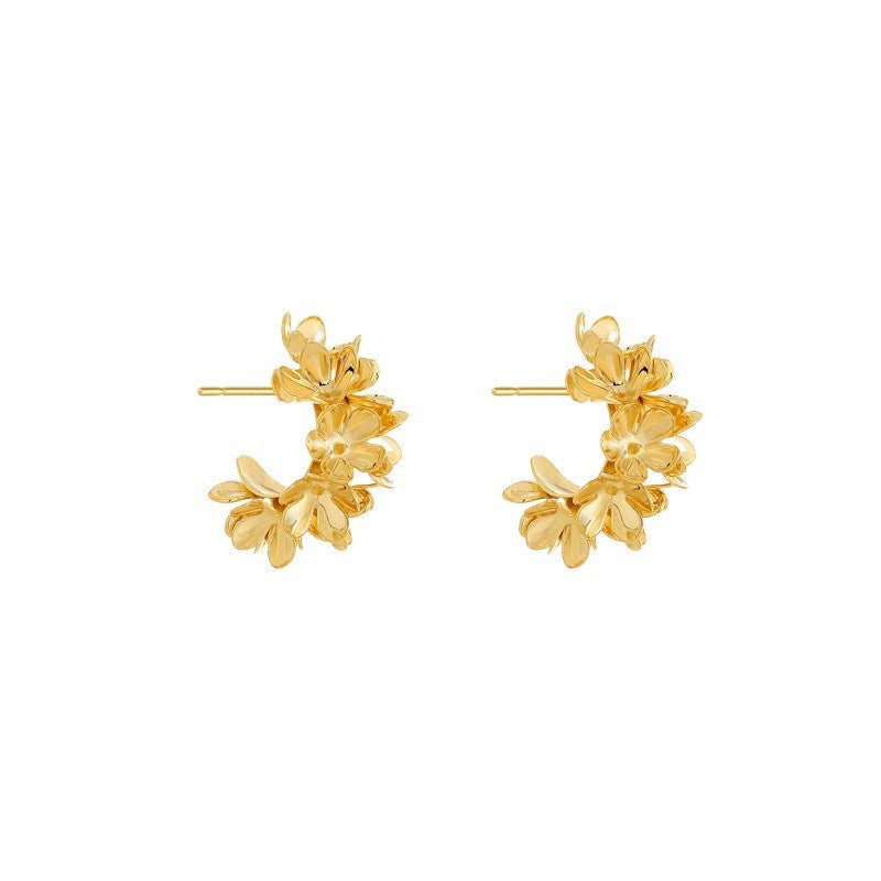Wholesale Flower Golden C- shaped Earrings