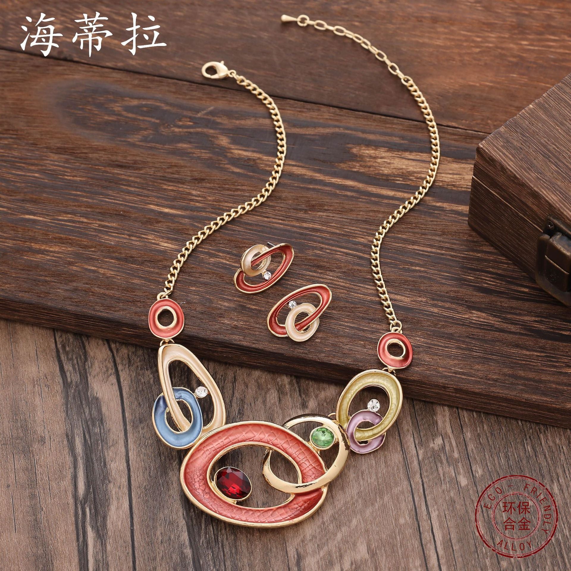 Wholesale  irregular hollow round color oil alloy necklace