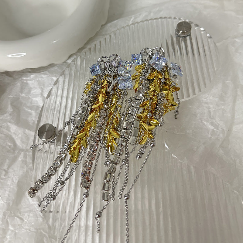 Wholesale exaggerated personality flash Diamond zircon wheat tassel earrings