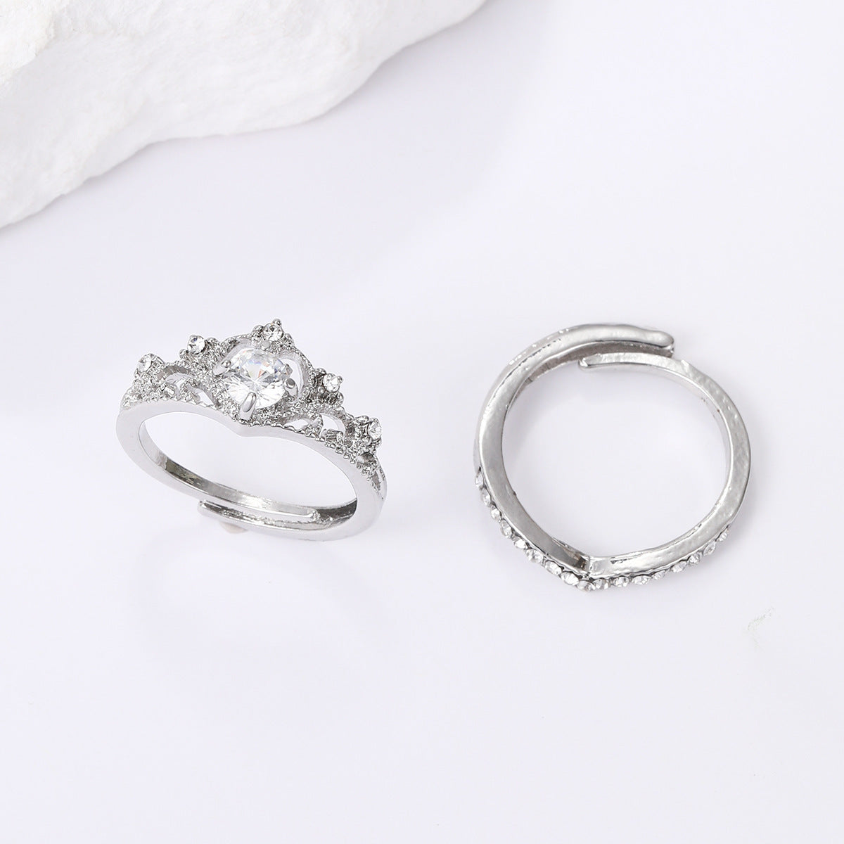 Wholesale Crown Princess Design Ring Set 2PCS Gold Alloy Fashion Jewelry Gift