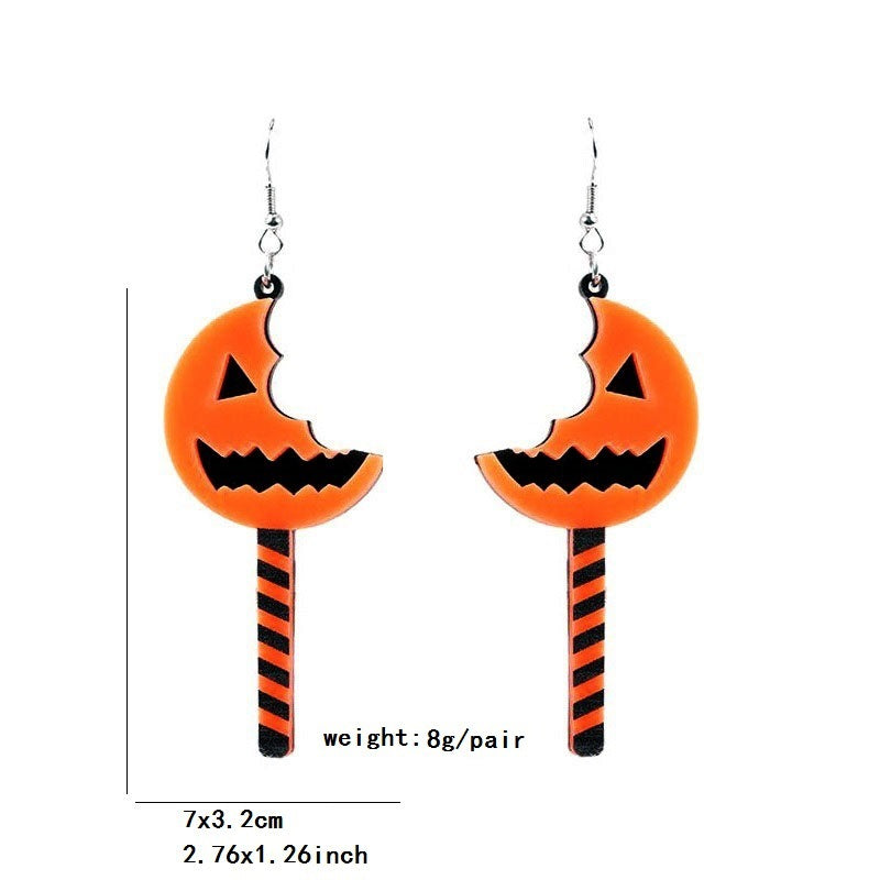 Wholesale Halloween  funny acrylic plate  orange pumpkin lollipop earrings