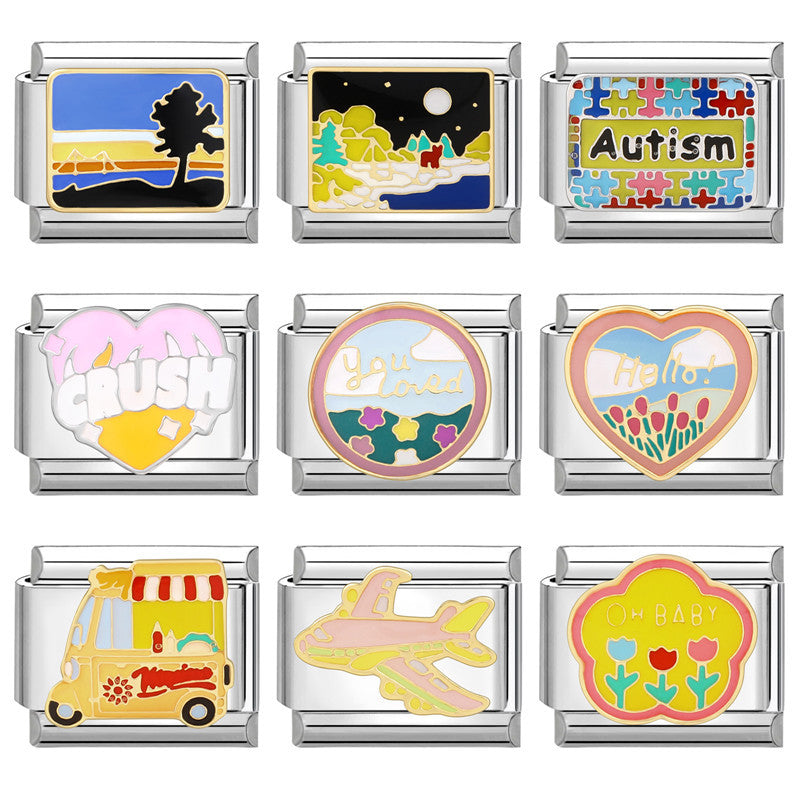 Wholesale  Italian Charm Bracelet 9mm DIY Splicing Removable Titanium Steel Cartoon Dripping Oil Composable Bracelet