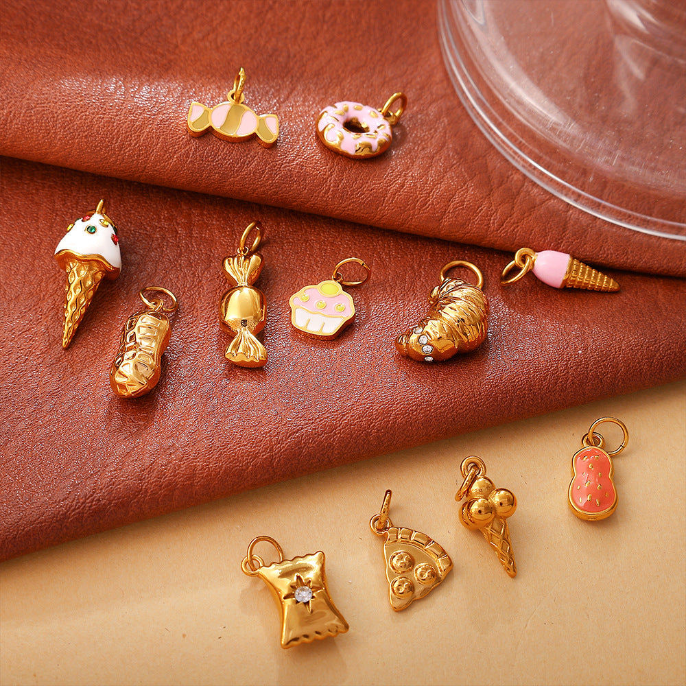 Wholesale  Food Series Ice Cream Donut Cake Titanium Steel Pendant DIY Necklace Bracelet Jewelry Accessories Cute