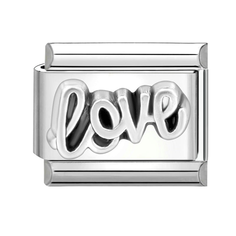 Wholesale Stainless steel DIY charm color love letter module stainless steel elastic bracelet