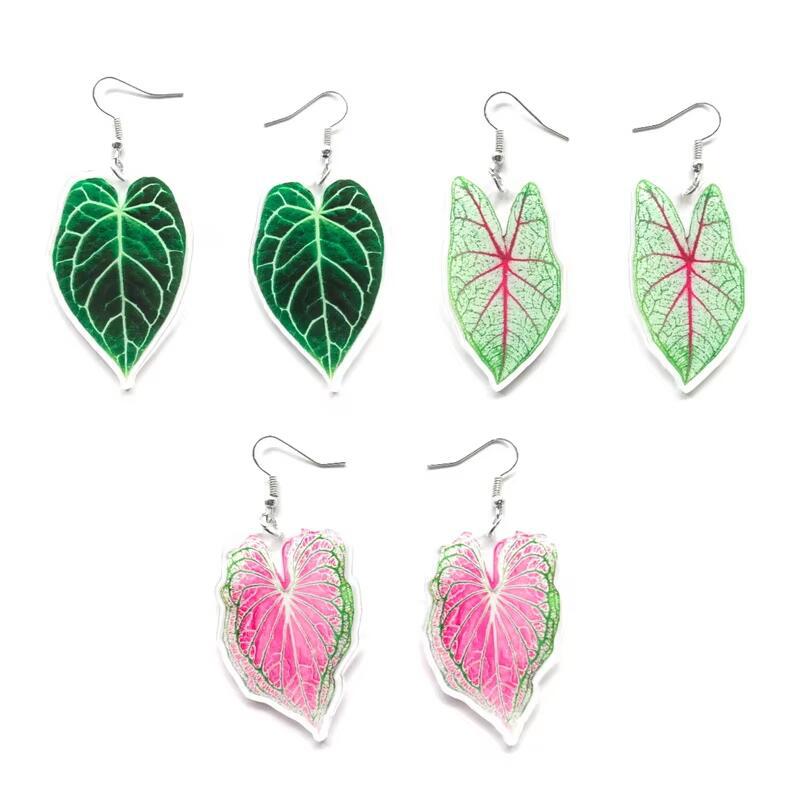 Wholesale Exaggerated Acrylic Love Green Powder Leaf Turtle Leaf  Earrings