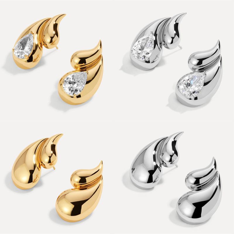 Wholesale  18K Gold Wings Earrings Double-layer Water Drops Inlaid Zircon  Light Luxury Earrings