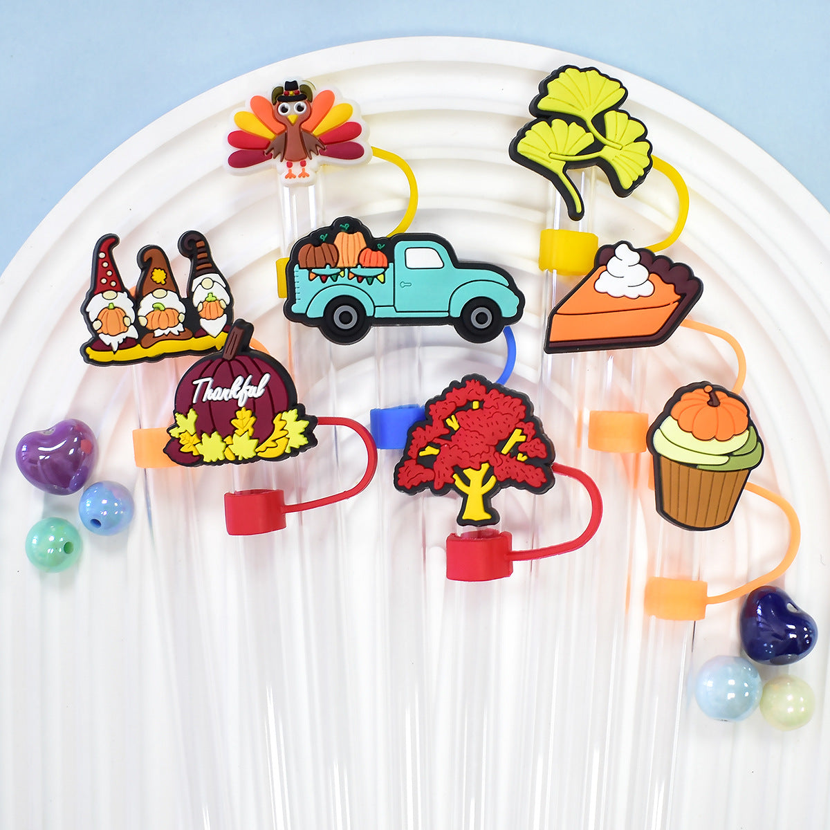 Wholesale Random 100pcs Thanksgiving 10mm Soft Glue Straw Plug Straw Tube Cap ACC-SCR-RYY069