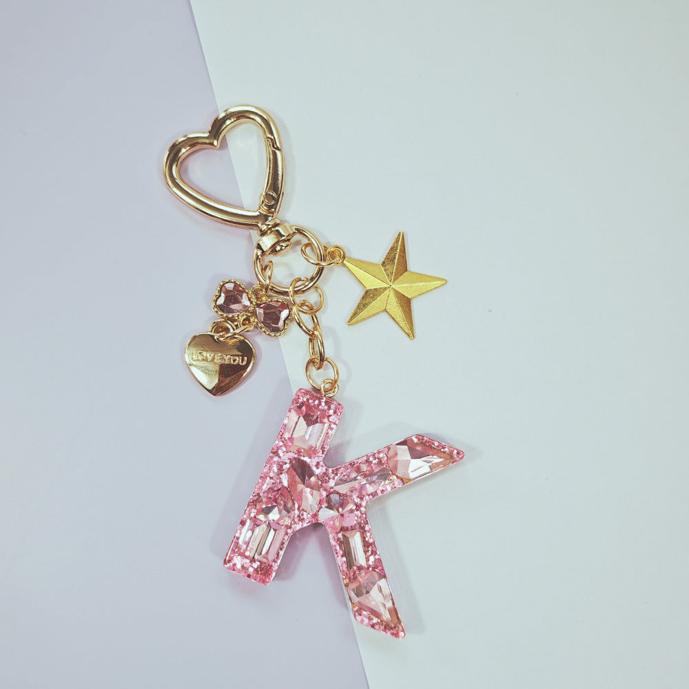 Wholesale Diamond English letter keychain heart bow shiny pendant