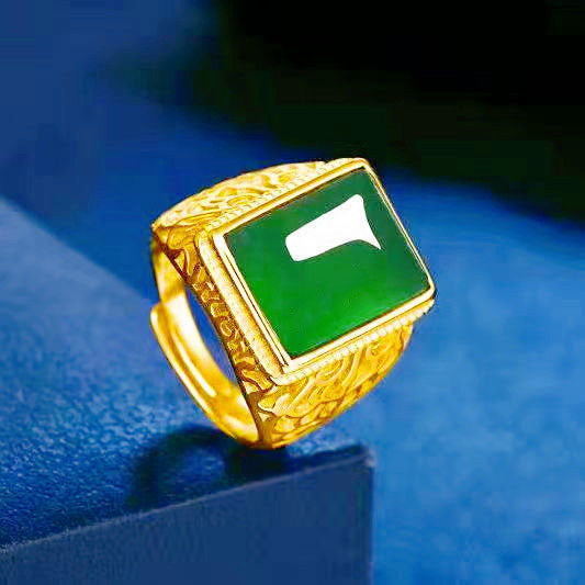 Wholesale Stylish Unisex Imitation Agate Rectangular Gemstone Ring Gold Green Contion Design Fashion Jewelry for Everyday Wear