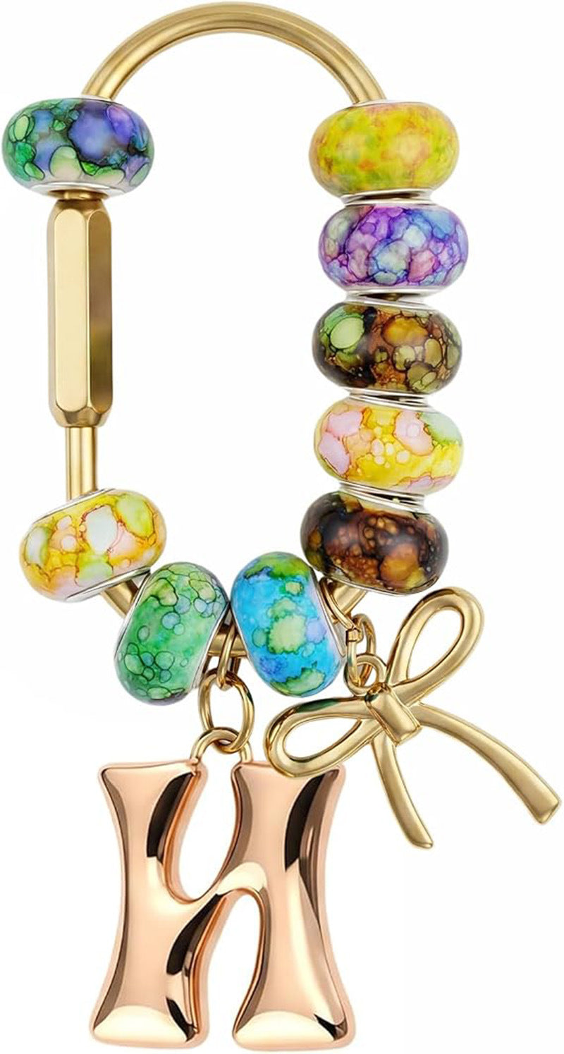 Wholesale Acrylic Colorful Beaded Letter Keychain Cute Bag Charm And Phone Pendant Trendy Car Key Accessory Boutique Resale Gift