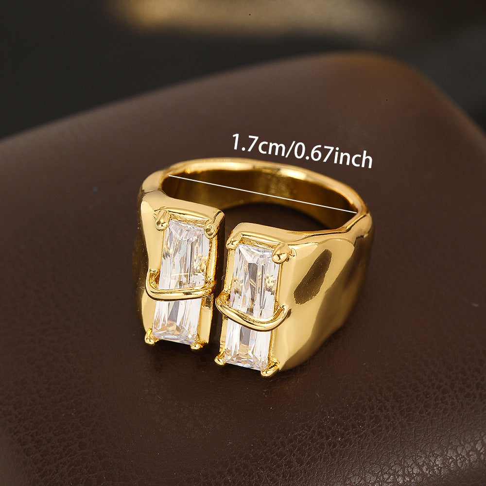 Wholesale Gold Tone Copper Zircon Open Ring Geometric Design Everyday Wear Women Fashion Accessory
